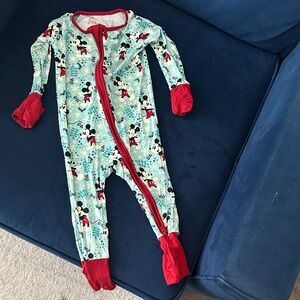 Little Sleepies Mickey Mouse Footie Pajama - Aqua and Red